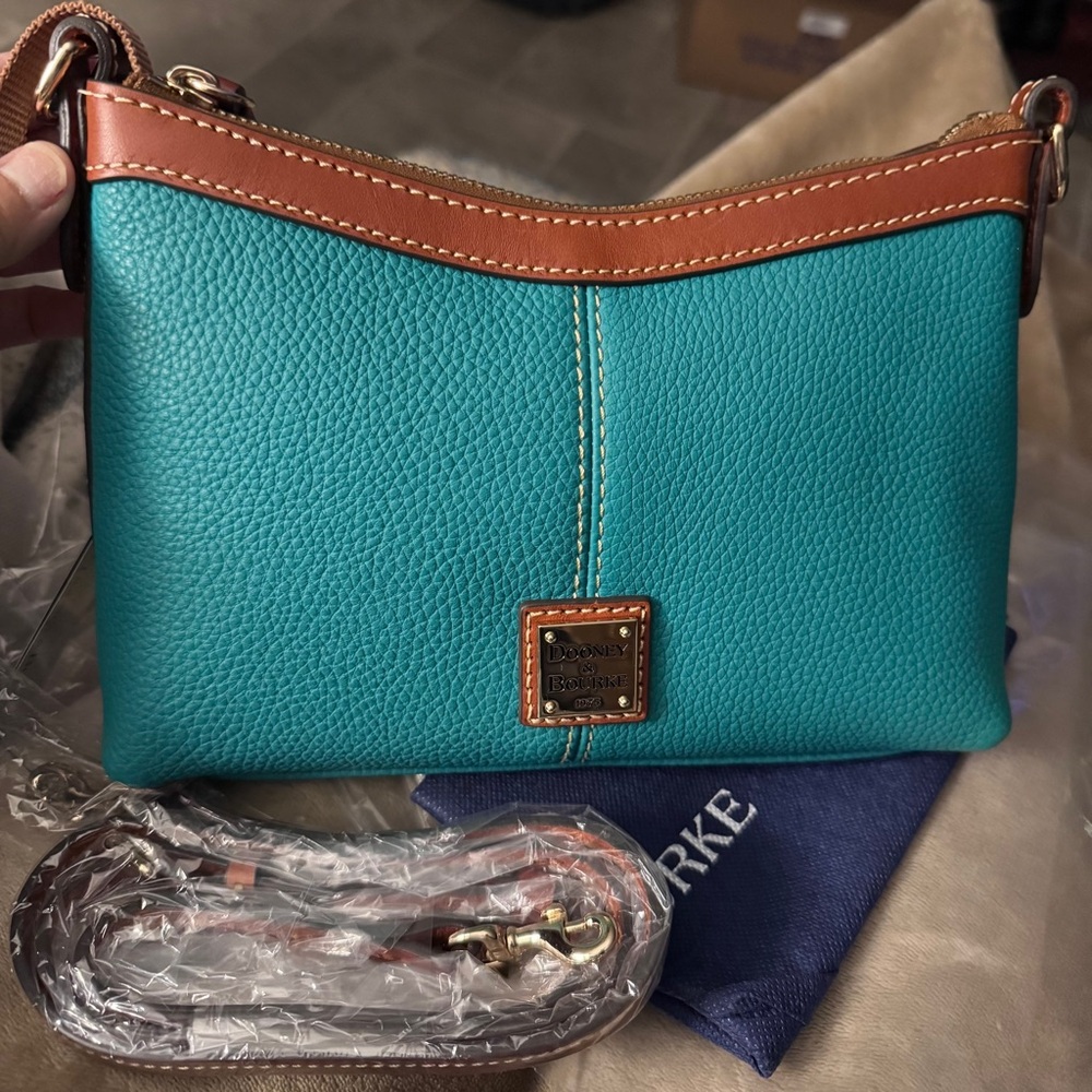 💕Dooney & Bourke Blue and Brown Crossbody Bag with Leather Trim